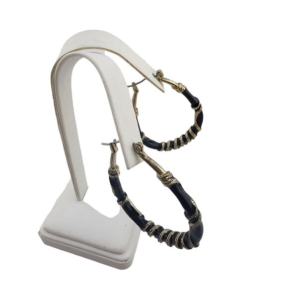 Vintage Enamel Large Pierced Hoop Earrings (A3493) - Picture 3 of 4